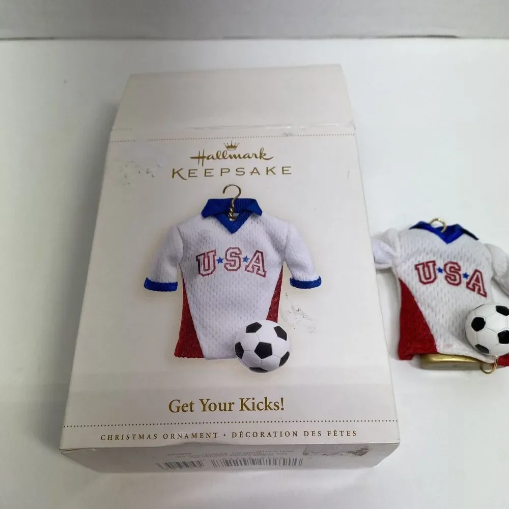 GET YOUR KICKS USA SOCCER Jersey and Ball Hallmark Keepsake Ornament Dated 2006
